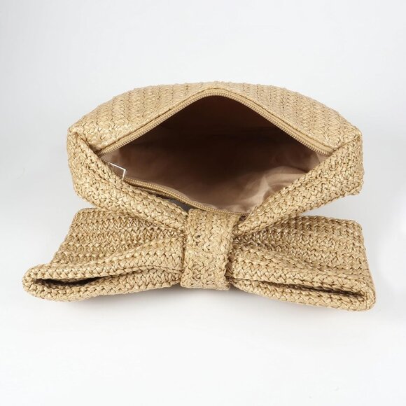 Boho Straw Woven Beach Clutch Purse with Big Bowknot for Women - Picture 8 of 8